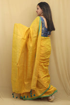 1 Min Ready To Wear - Yellow Bengal Plain Tissue Cotton Saree - Luxurion World