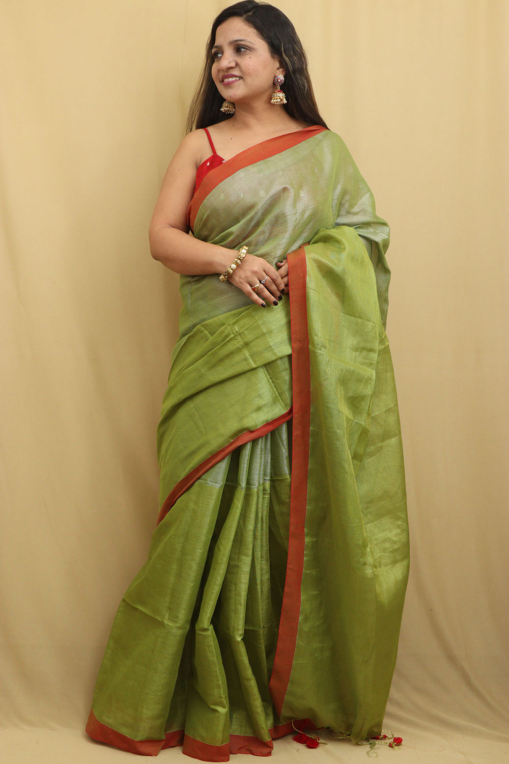 Green Bengal Tissue Cotton Saree - Elegant & Stylish - Luxurion World