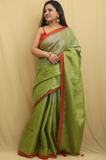 Green Bengal Tissue Cotton Saree - Elegant & Stylish - Luxurion World