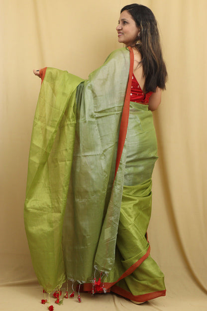 Green Bengal Tissue Cotton Saree - Elegant & Stylish - Luxurion World