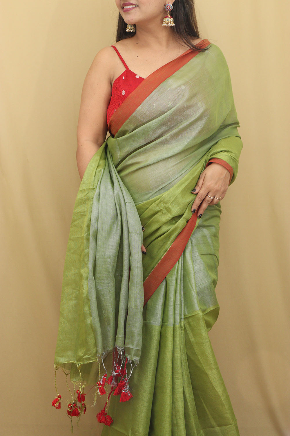 Green Bengal Tissue Cotton Saree - Elegant & Stylish - Luxurion World