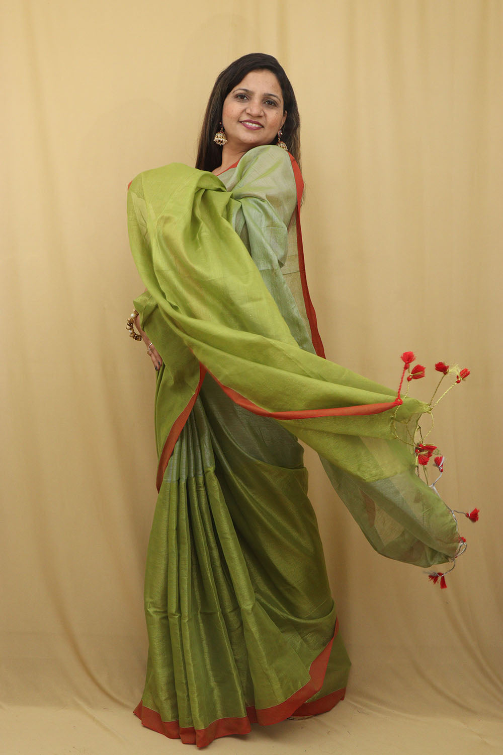 Green Bengal Tissue Cotton Saree - Elegant & Stylish - Luxurion World