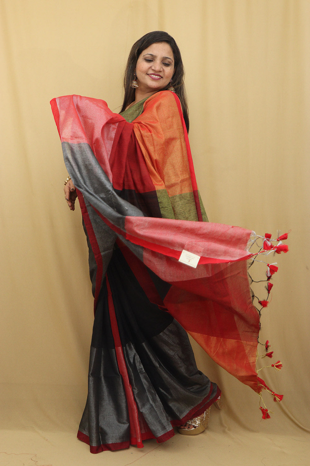 Colorful Bengal Tissue Cotton Saree - Vibrant Multicolor - Luxurion World