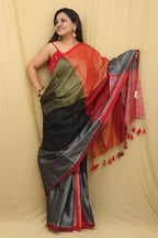 Colorful Bengal Tissue Cotton Saree - Vibrant Multicolor - Luxurion World