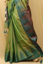 Ethnic Green Bengal Tissue Cotton Saree with Temple Border - Luxurion World