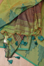 Ethnic Green Bengal Tissue Cotton Saree with Temple Border - Luxurion World