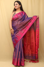 1 Min Ready To Wear - Purple Bengal Tissue Cotton Saree with Temple Border (Copy) - Luxurion World