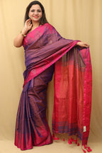 1 Min Ready To Wear - Purple Bengal Tissue Cotton Saree with Temple Border (Copy) - Luxurion World
