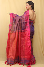 1 Min Ready To Wear - Purple Bengal Tissue Cotton Saree with Temple Border (Copy) - Luxurion World