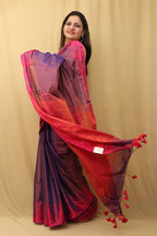 1 Min Ready To Wear - Purple Bengal Tissue Cotton Saree with Temple Border (Copy) - Luxurion World