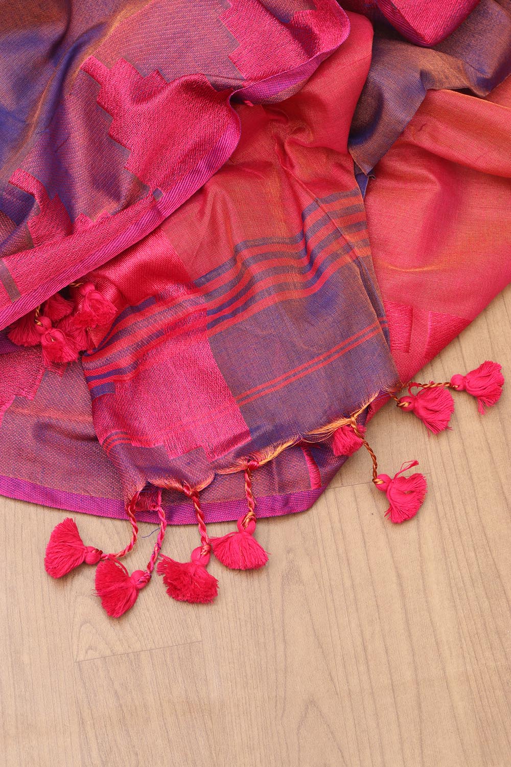 1 Min Ready To Wear - Purple Bengal Tissue Cotton Saree with Temple Border (Copy) - Luxurion World