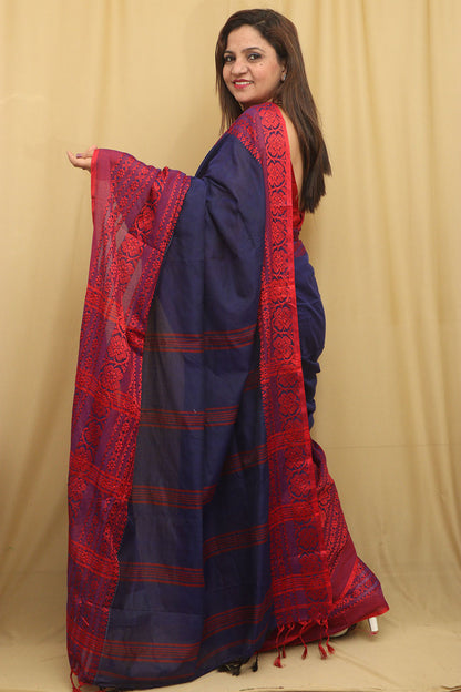 Stunning Blue Bengal Cotton Saree - Luxurion World