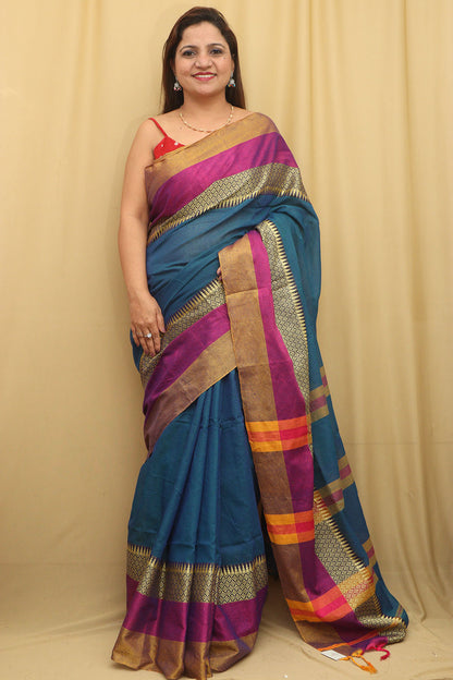 Blue Bengal Cotton Saree - Elegant and Traditional - Luxurion World