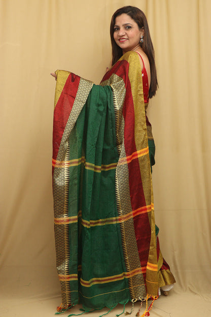 Stunning Green Bengal Cotton Saree - Beauty - Luxurion World