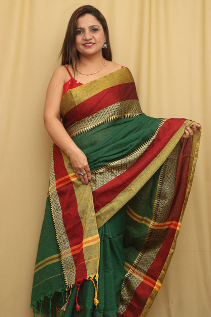 Stunning Green Bengal Cotton Saree - Beauty - Luxurion World