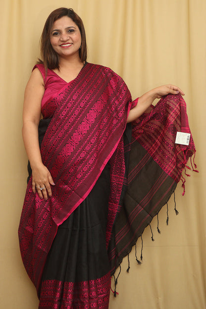 Elegant Black Bengal Cotton Saree - Luxurion World