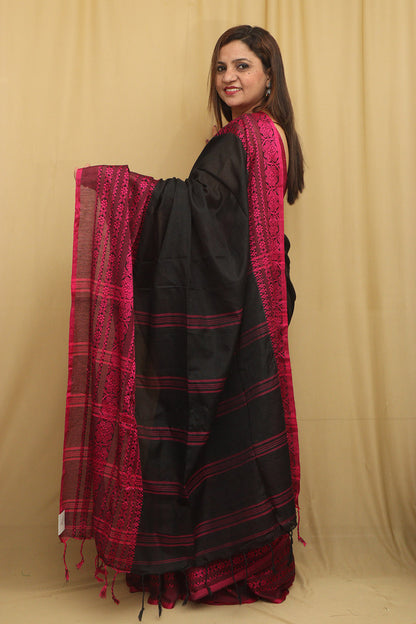 Elegant Black Bengal Cotton Saree - Luxurion World
