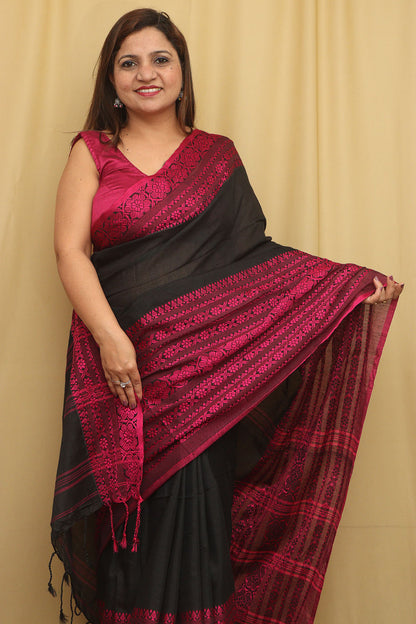Elegant Black Bengal Cotton Saree - Luxurion World