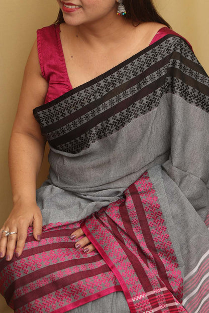 Elegant Grey Bengal Cotton Saree - Luxurion World