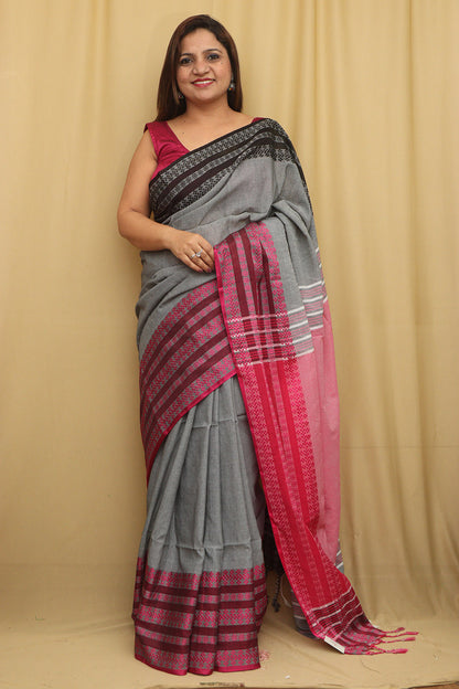 Elegant Grey Bengal Cotton Saree - Luxurion World