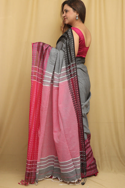 Elegant Grey Bengal Cotton Saree - Luxurion World
