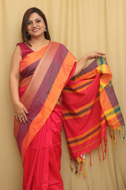 Stunning Pink Bengal Cotton Saree - Luxurion World
