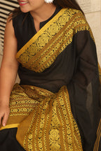 Stunning Black And Yellow Bengal Cotton Saree - Luxurion World