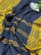 Stunning Black And Yellow Bengal Cotton Saree - Luxurion World