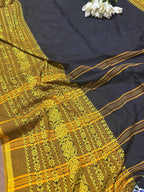 Stunning Black And Yellow Bengal Cotton Saree - Luxurion World