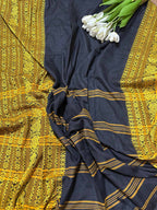 Stunning Black And Yellow Bengal Cotton Saree - Luxurion World