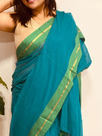Blue And Green Bengal Mul Cotton Saree