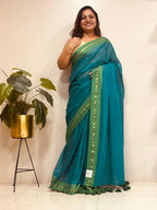 Blue And Green Bengal Mul Cotton Saree