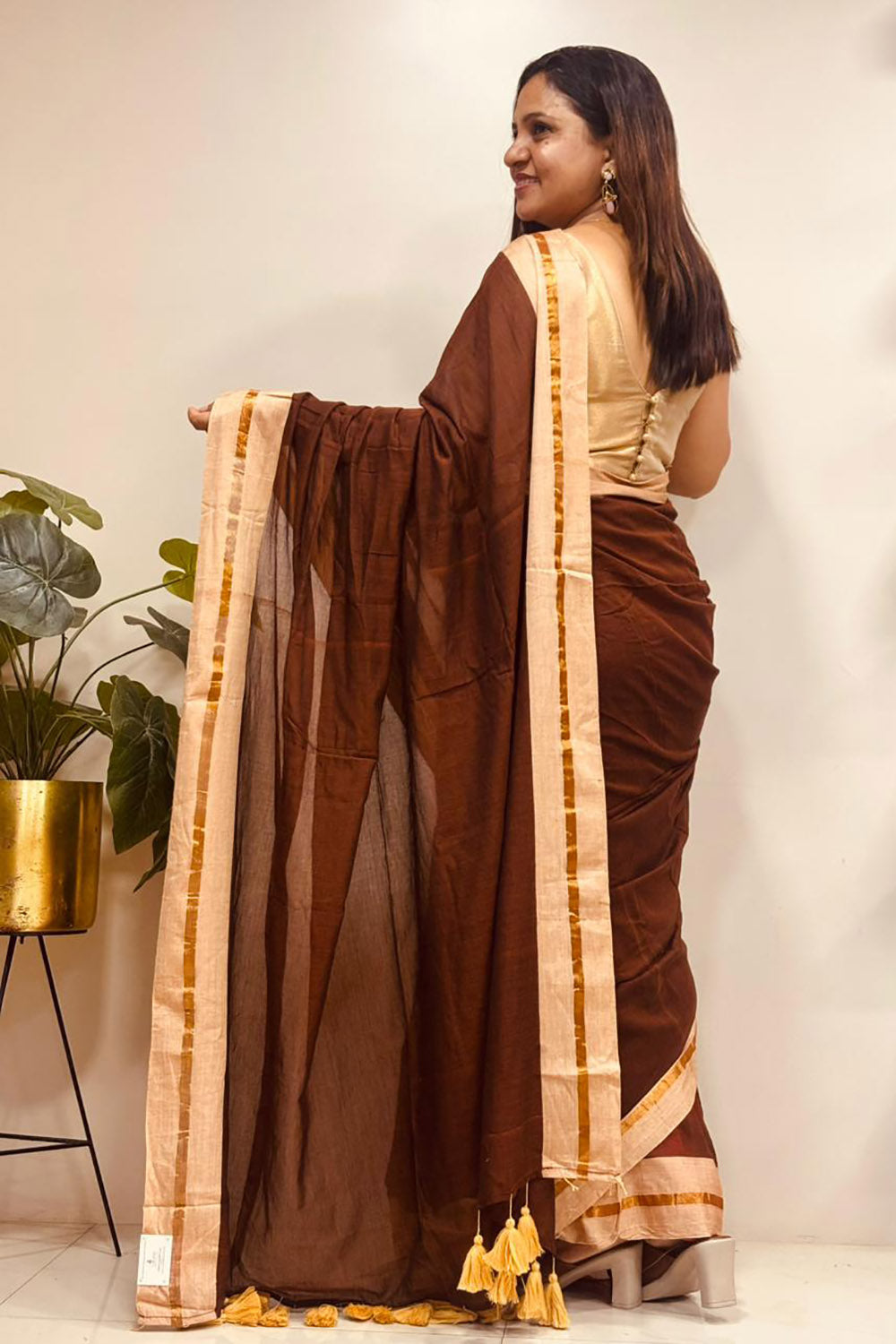 Brown Bengal Mul Cotton Saree