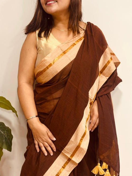 Brown Bengal Mul Cotton Saree