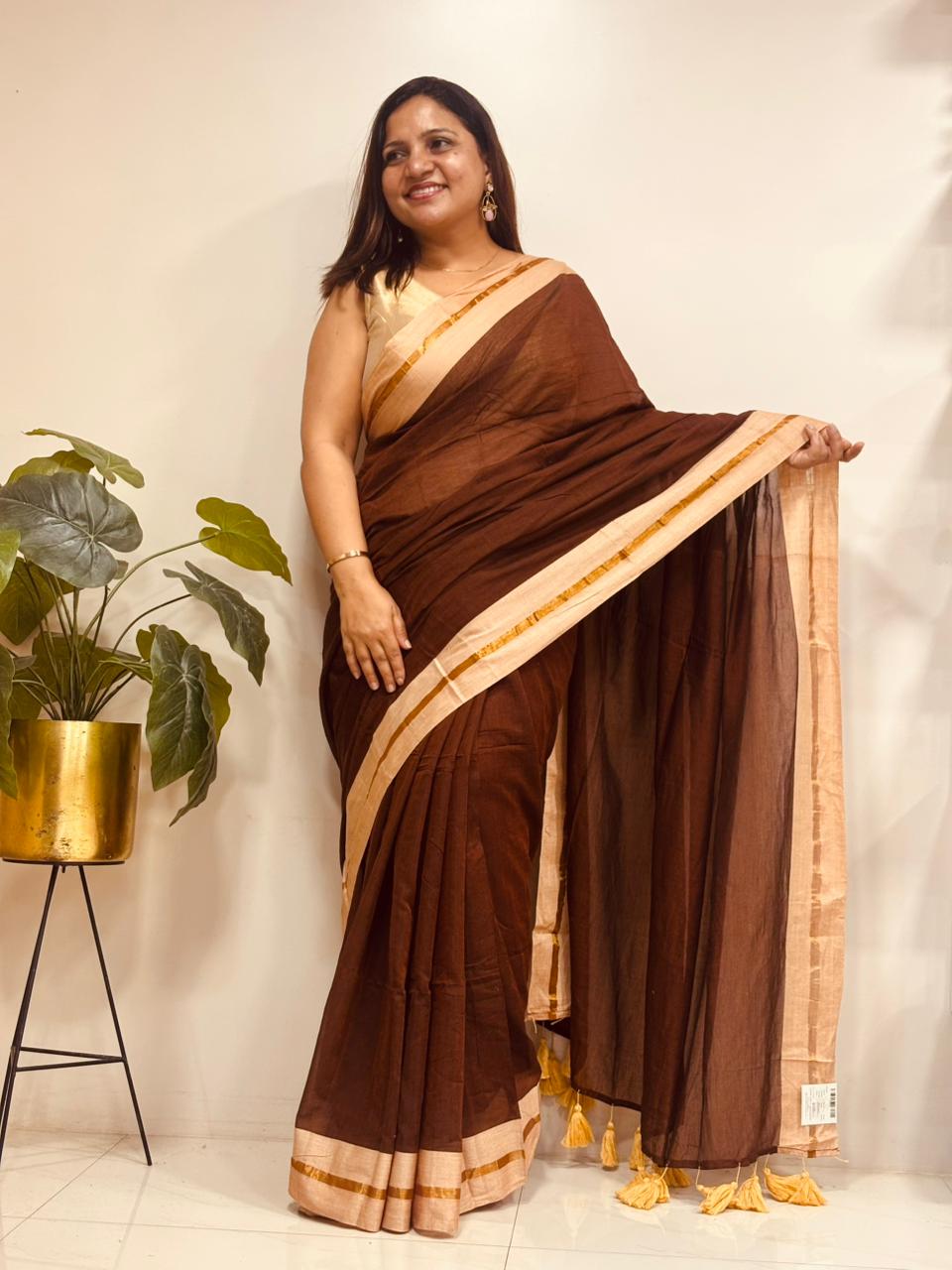 Brown Bengal Mul Cotton Saree
