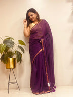 Purple Bengal Mul Cotton Saree Everyday Elegant