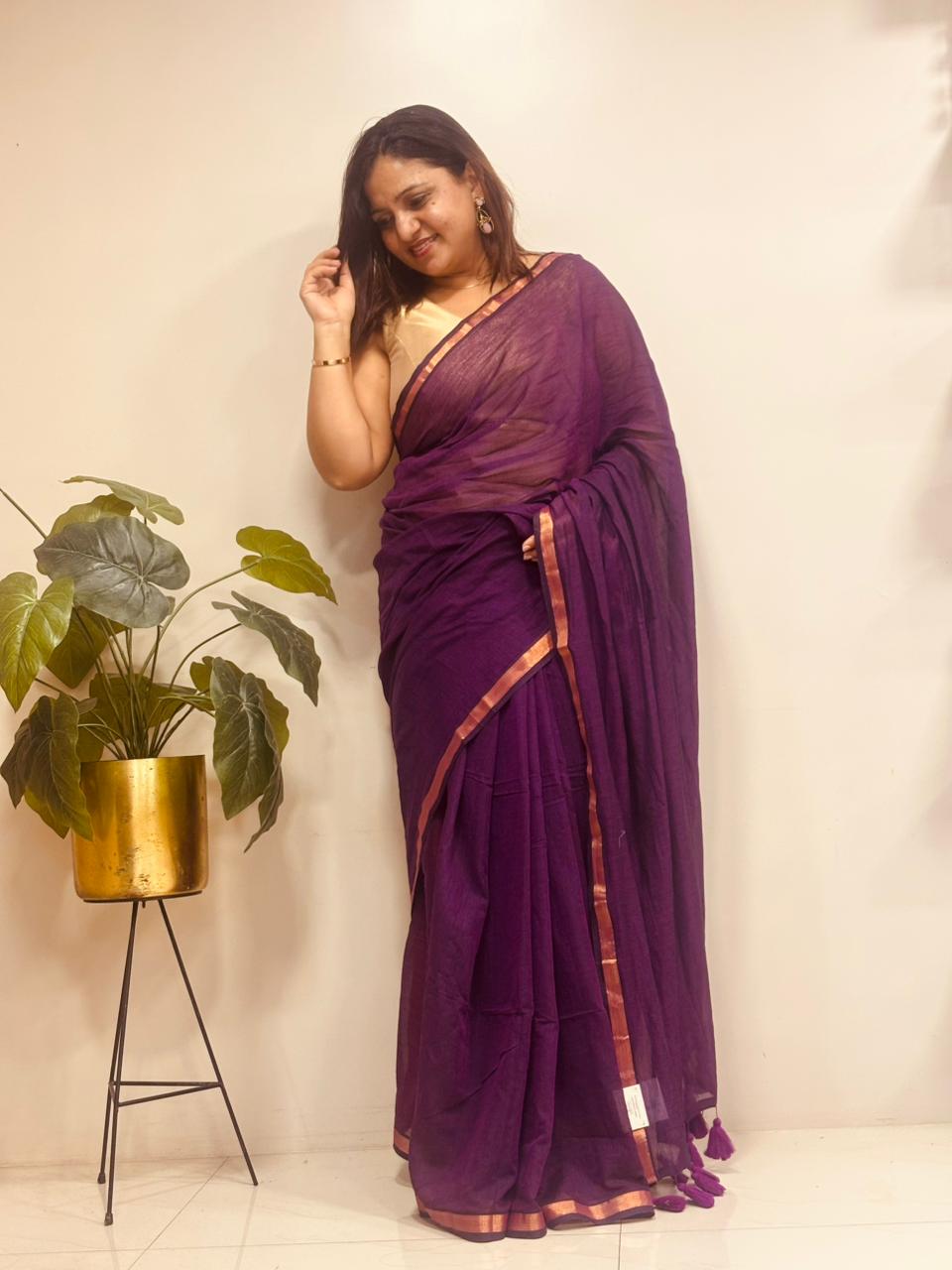 Purple Bengal Mul Cotton Saree Everyday Elegant