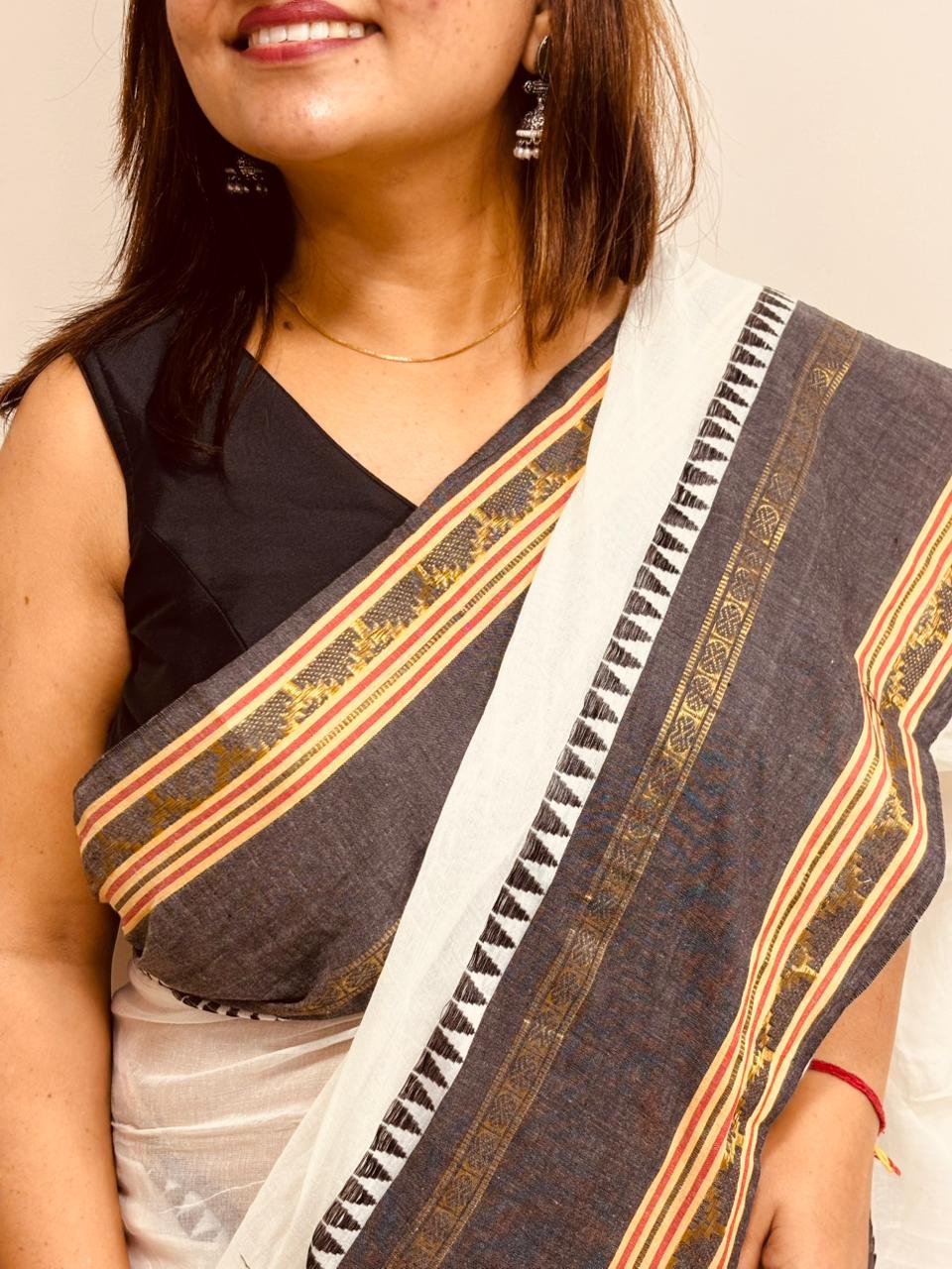 White And Grey Bengal Mul Cotton Saree Everyday Elegant
