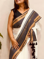 White And Grey Bengal Mul Cotton Saree Everyday Elegant