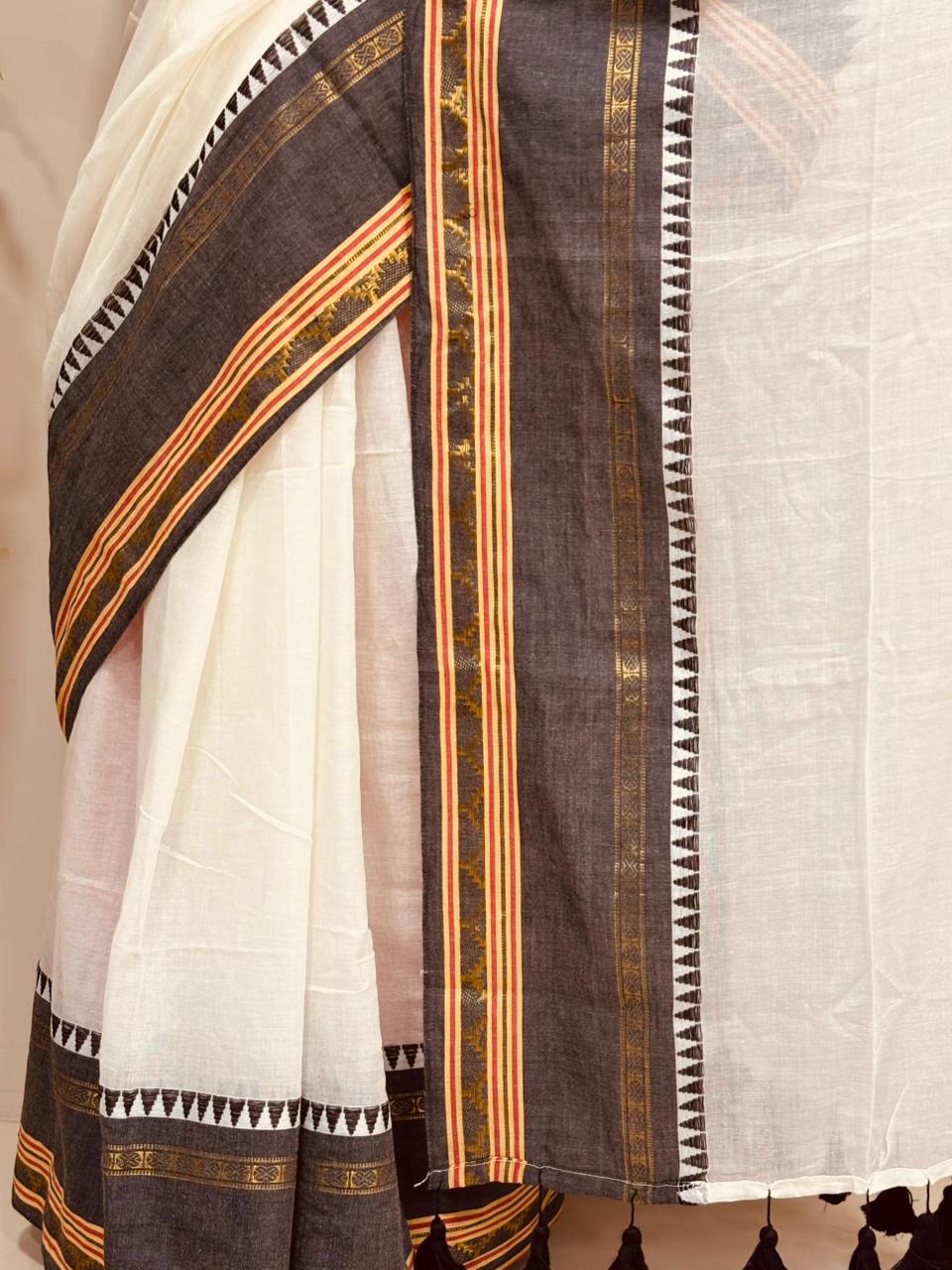 White And Grey Bengal Mul Cotton Saree Everyday Elegant