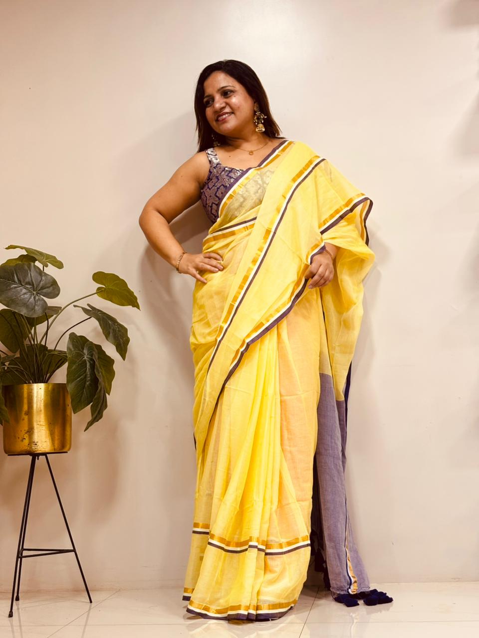 Yellow Bengal Mul Cotton Saree Everyday Elegant