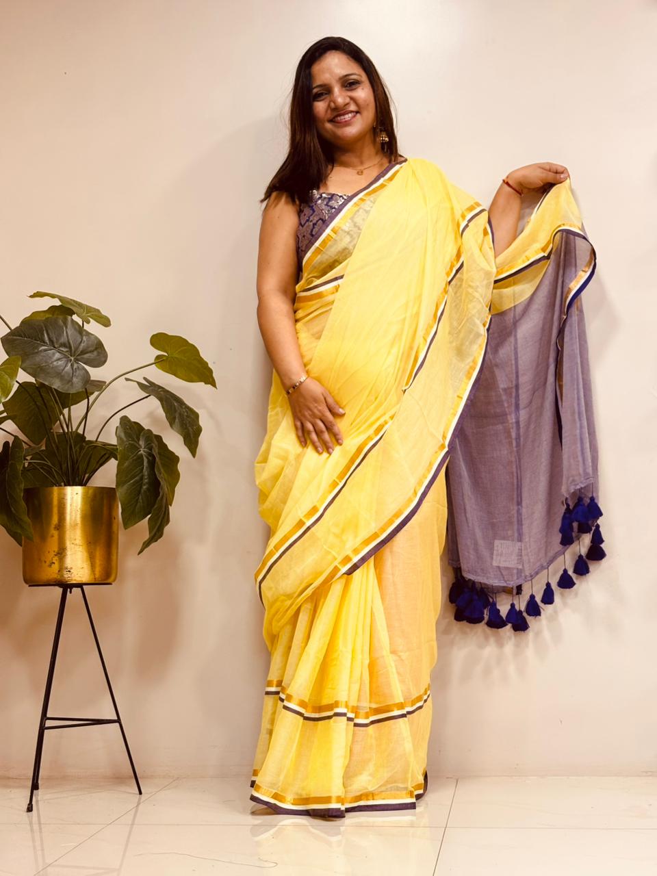 Yellow Bengal Mul Cotton Saree Everyday Elegant