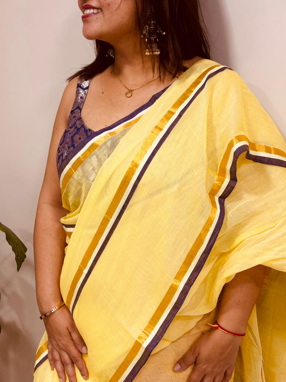 Yellow Bengal Mul Cotton Saree Everyday Elegant
