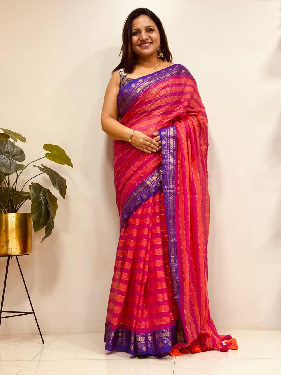 Pink Bengal Mul Cotton Saree Everyday Elegant