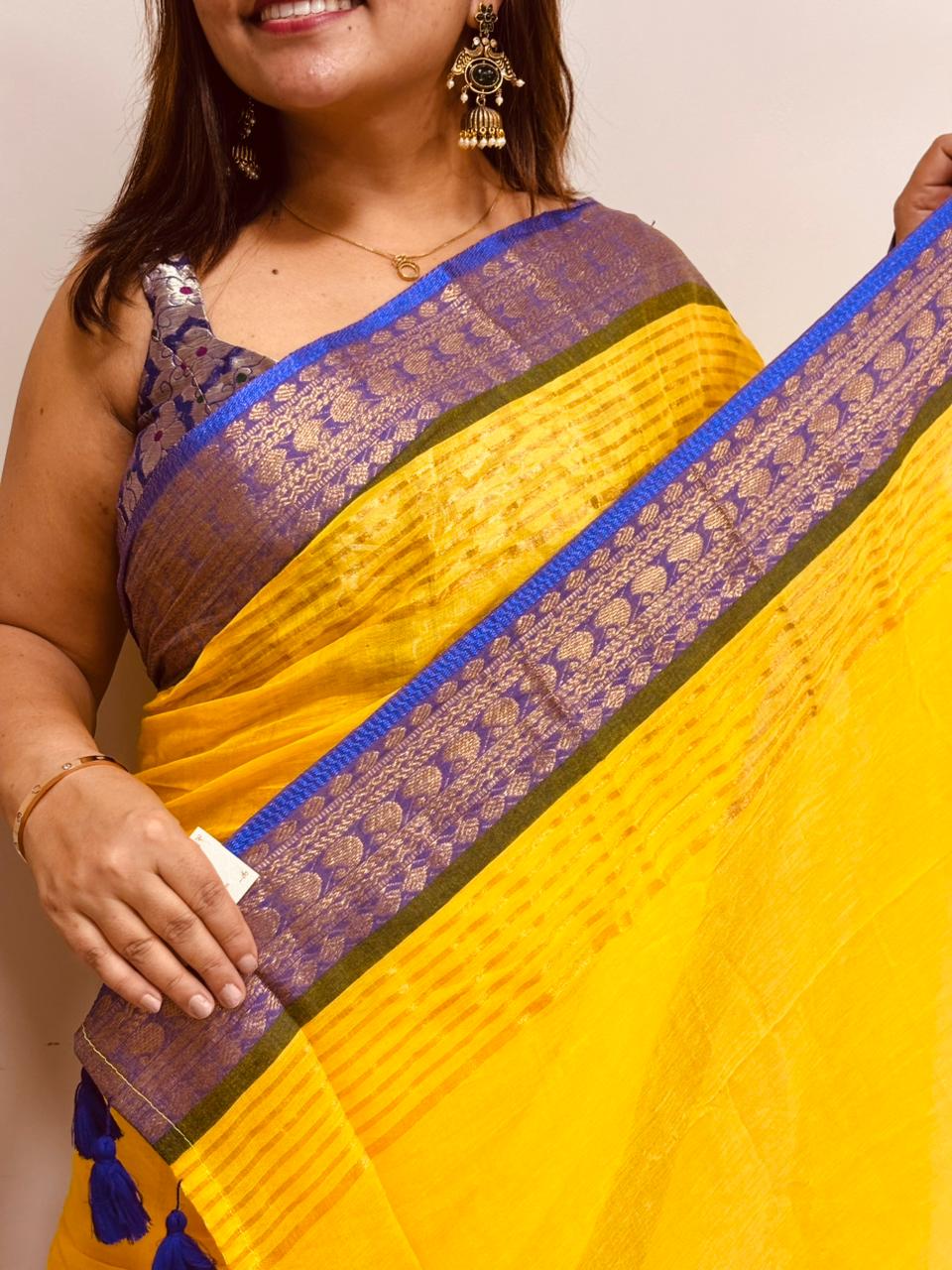 Yellow Bengal Mul Cotton Saree Everyday Elegant