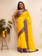 Yellow Bengal Mul Cotton Saree Everyday Elegant