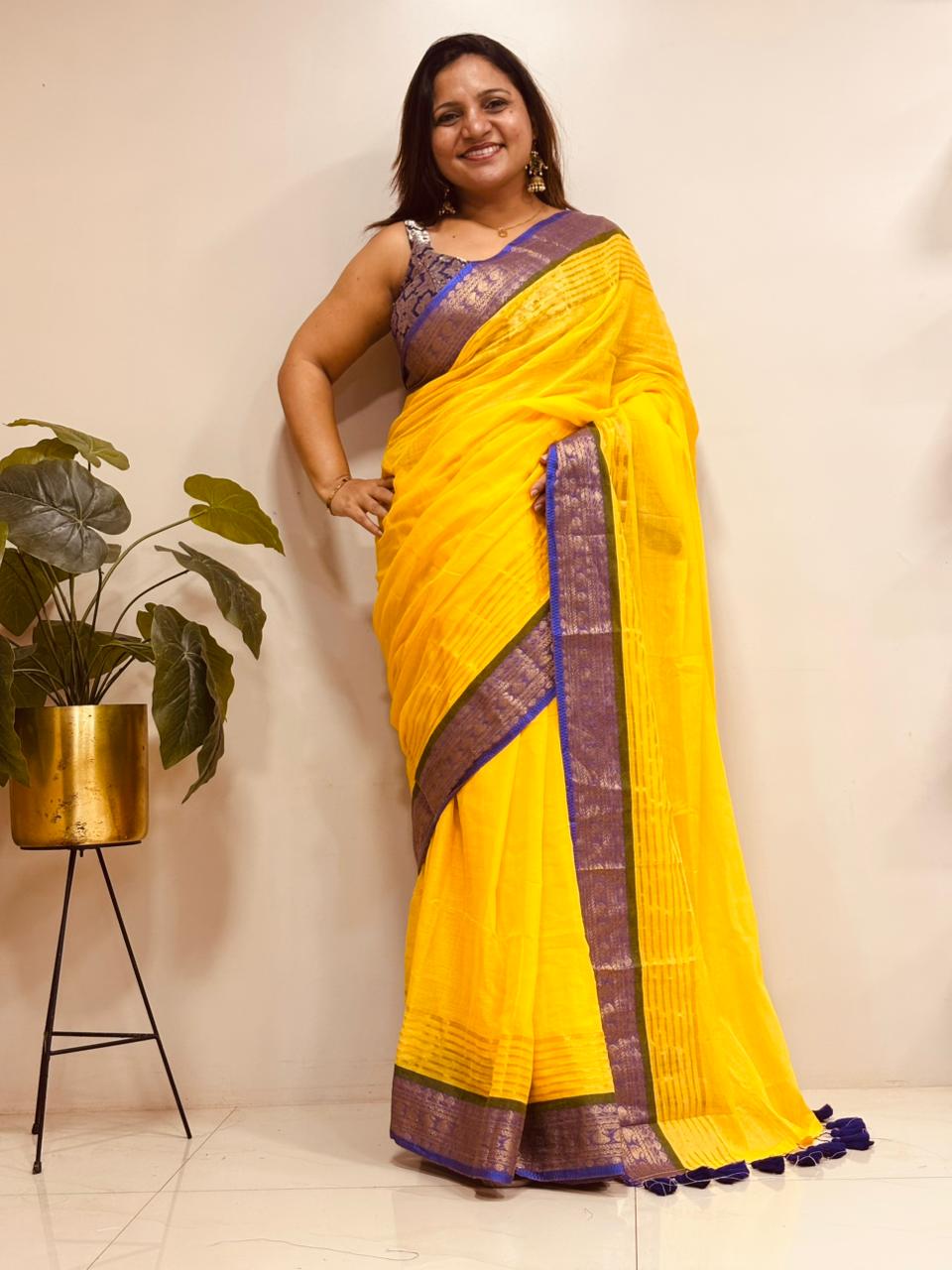 Yellow Bengal Mul Cotton Saree Everyday Elegant