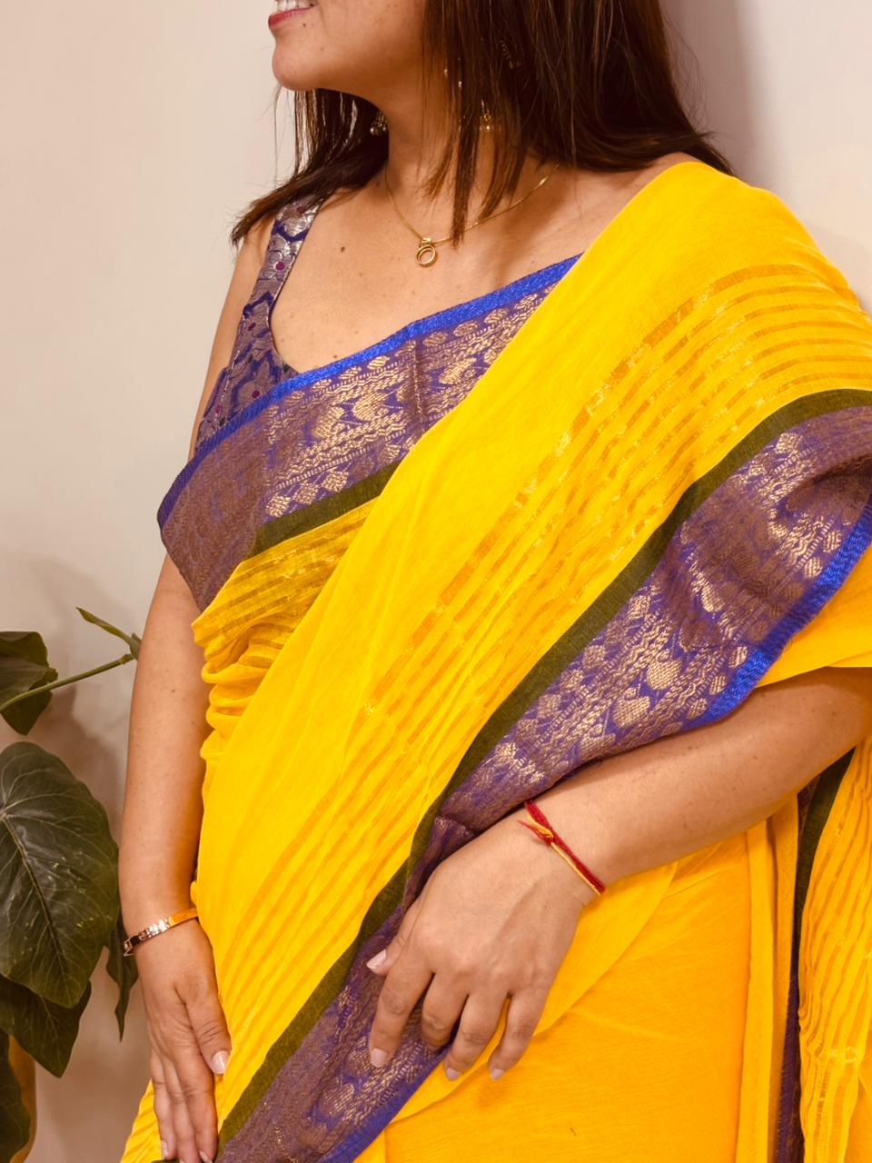 Yellow Bengal Mul Cotton Saree Everyday Elegant