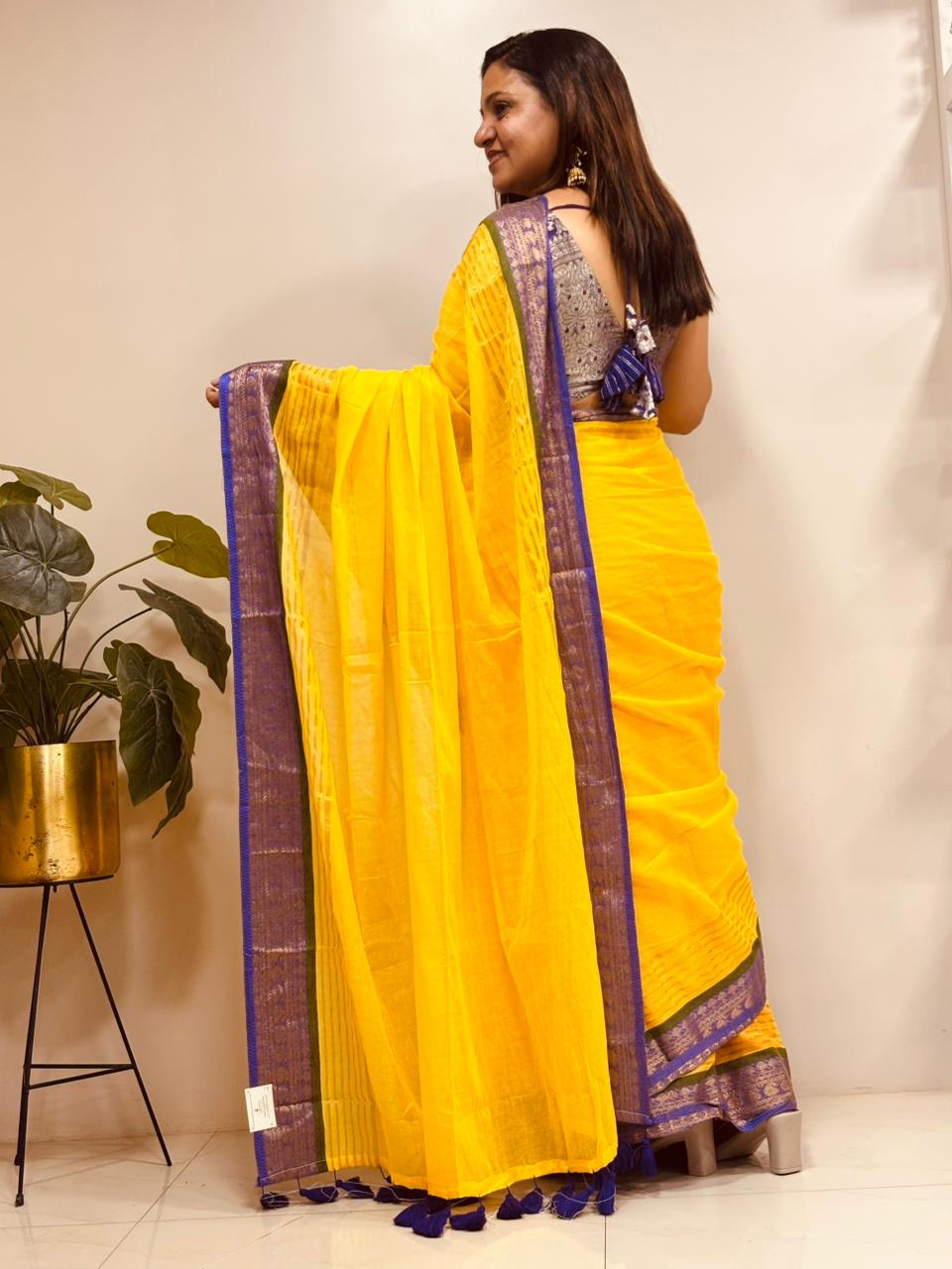 Yellow Bengal Mul Cotton Saree Everyday Elegant