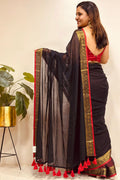 Black And Red Bengal Mul Cotton Saree Everyday Elegant